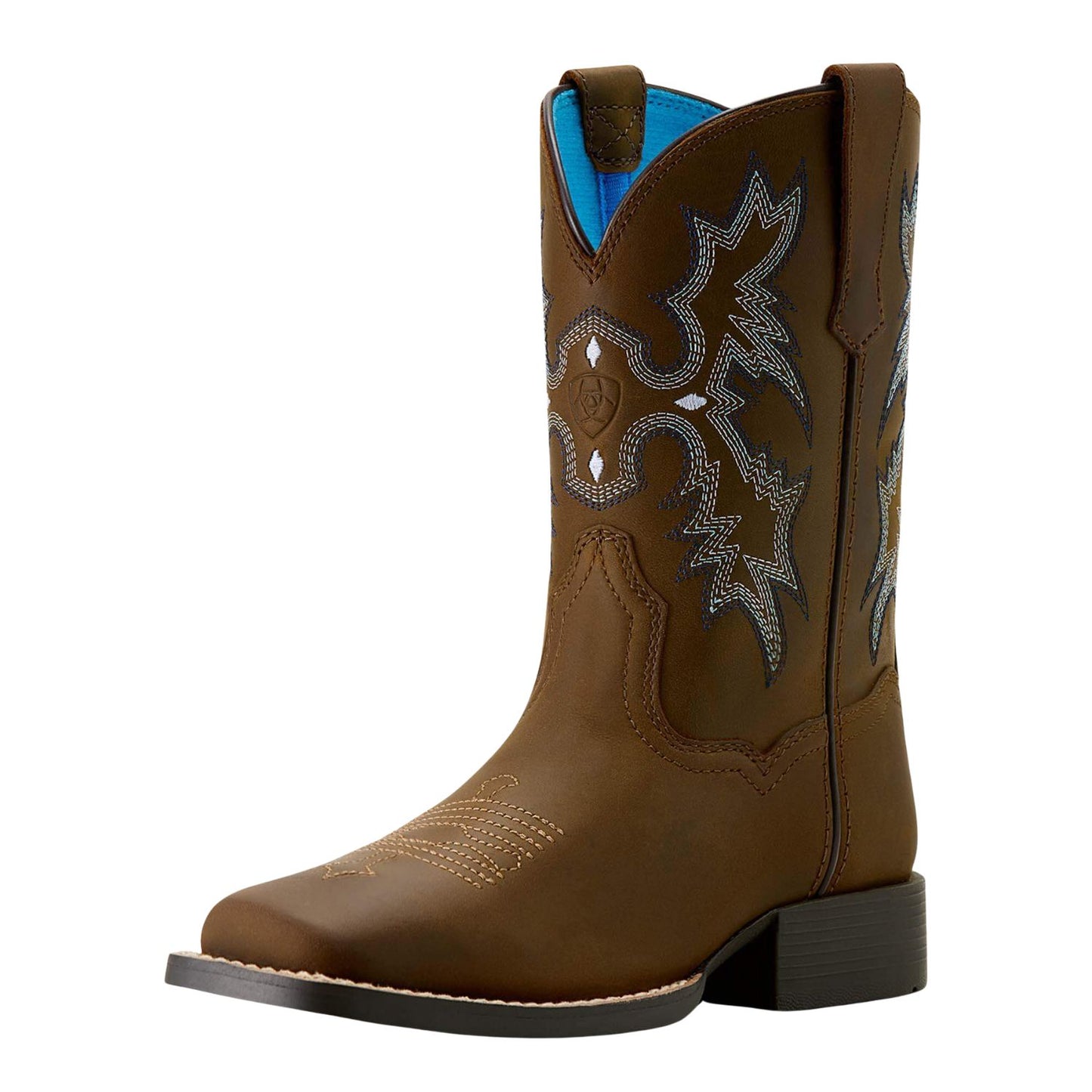 Ariat Youth Tombstone Wide Square Toe Western Boot - Distressed Brown