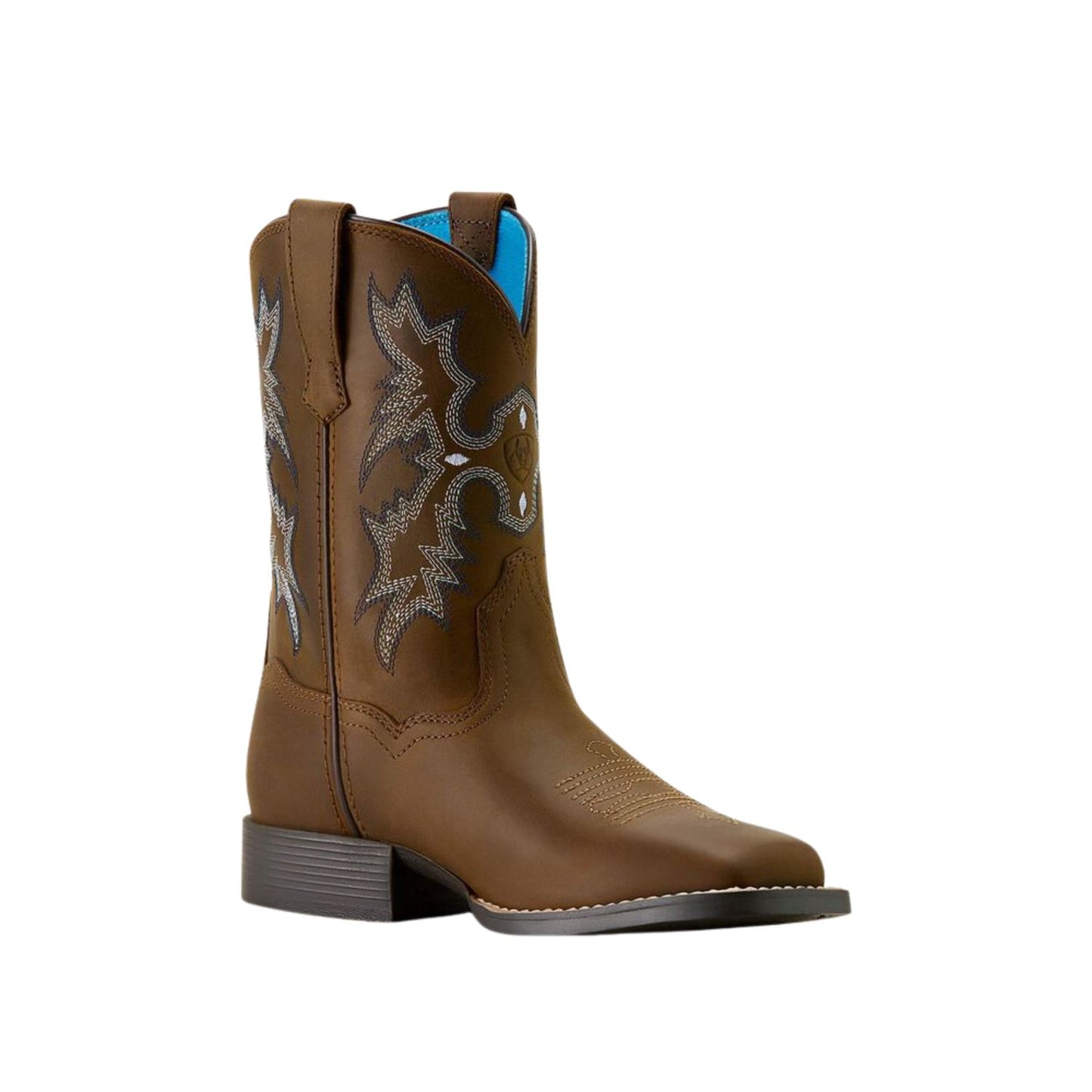 Ariat Youth Tombstone Wide Square Toe Western Boot - Distressed Brown