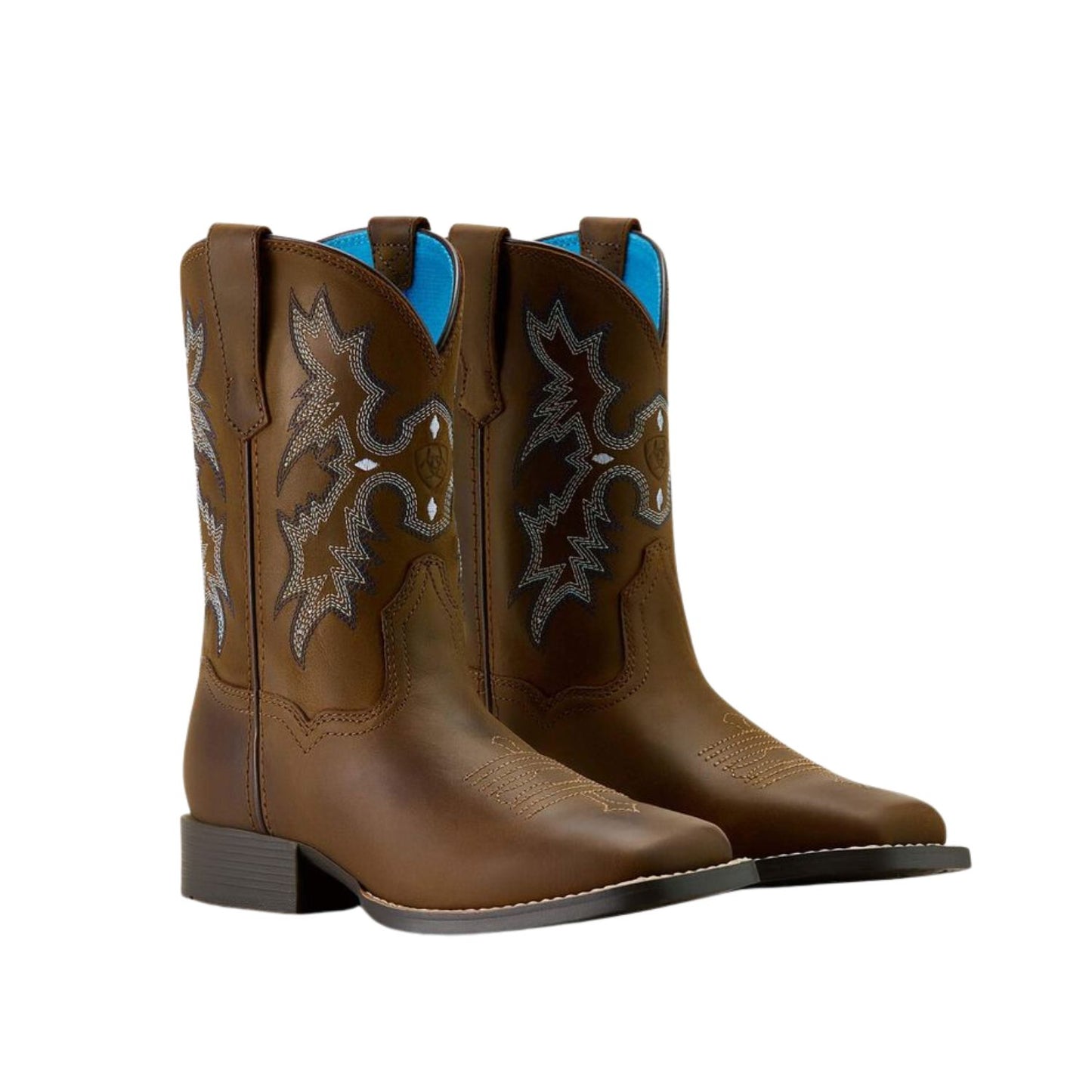 Ariat Youth Tombstone Wide Square Toe Western Boot - Distressed Brown