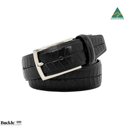Buckle Havana Australian Made Embossed Leather Belt - Black