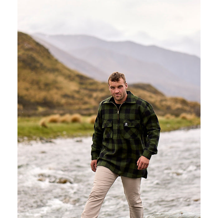 Swanndri Men's Ranger Wool Zip Front Bushshirt - Olive/Black Check