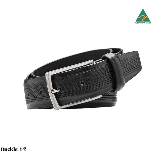 Buckle Cuba Australian Made Embossed Leather Belt - Black