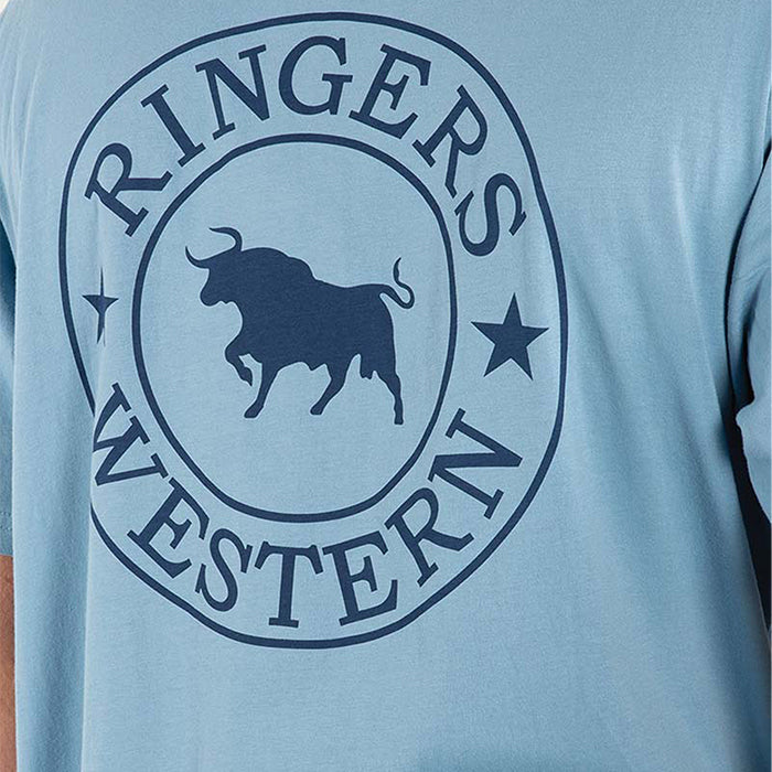 Ringers Western Signature Bull Men's Loose Fit T-Shirt - Carolina Blue/Navy
