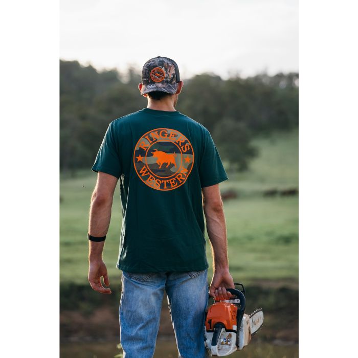 Ringers Western Signature Bull Men's Loose Fit T-Shirt - Pine / Camo