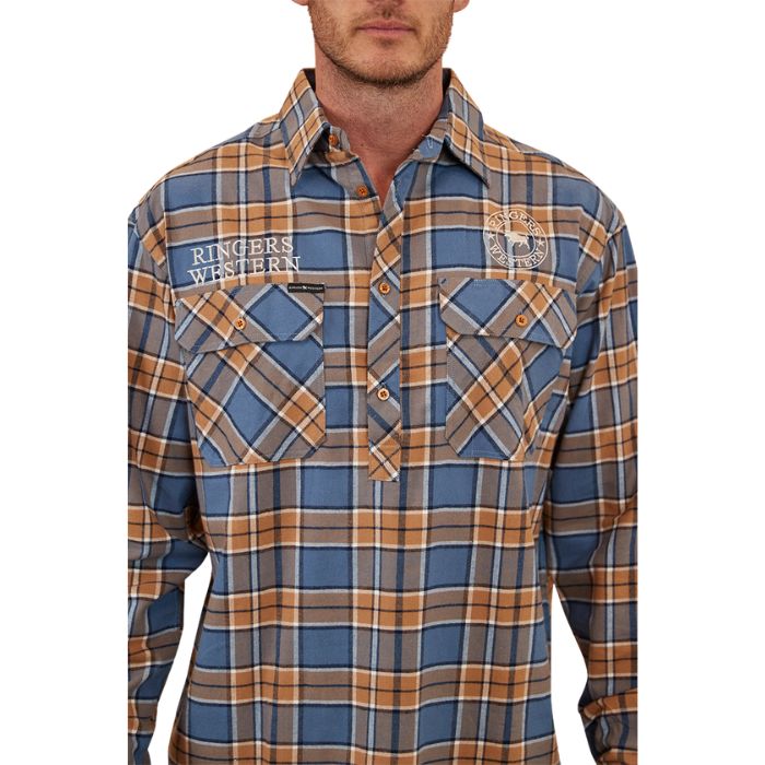 Ringers Western Floyd Mens Half Button Flannel - Tawny Brown