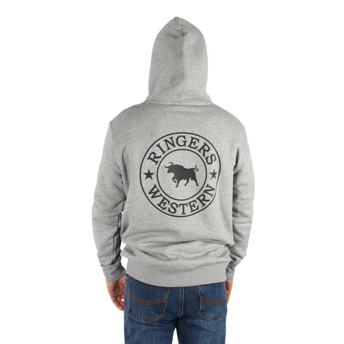 Ringers Western Signature Bull Men's Pullover Hoodie - Grey Marle / Black