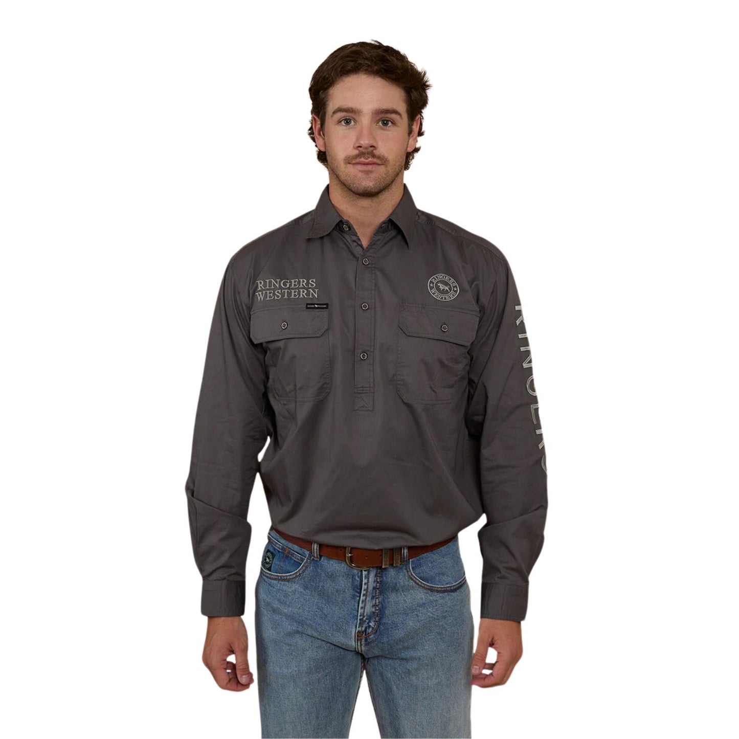 Ringers Western Hawkeye Men's Half Button Work Shirt - Magnum/Ultimate Grey