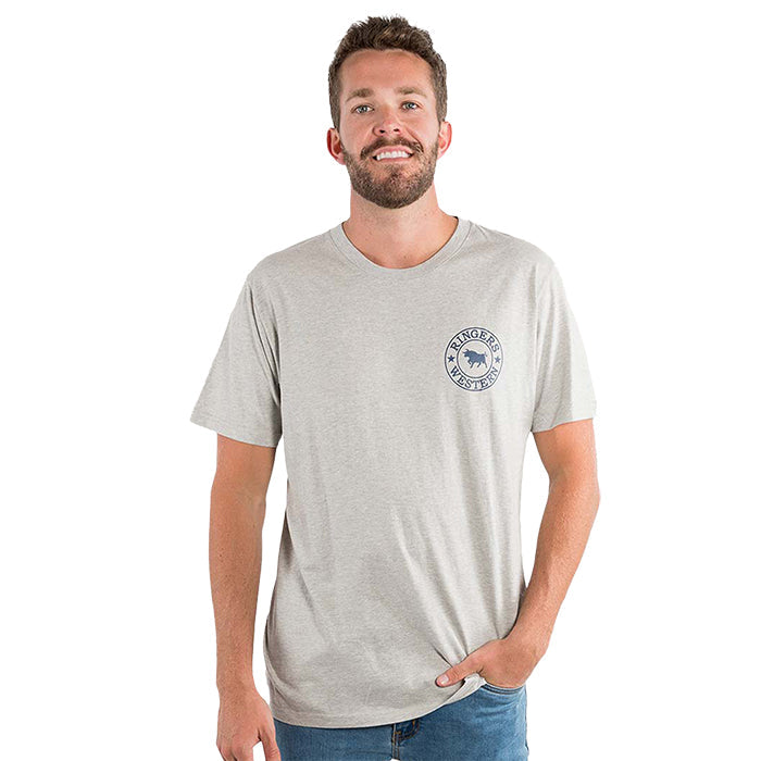 Ringers Western Signature Bull Men's Loose Fit T-Shirt - Grey Marle/Navy
