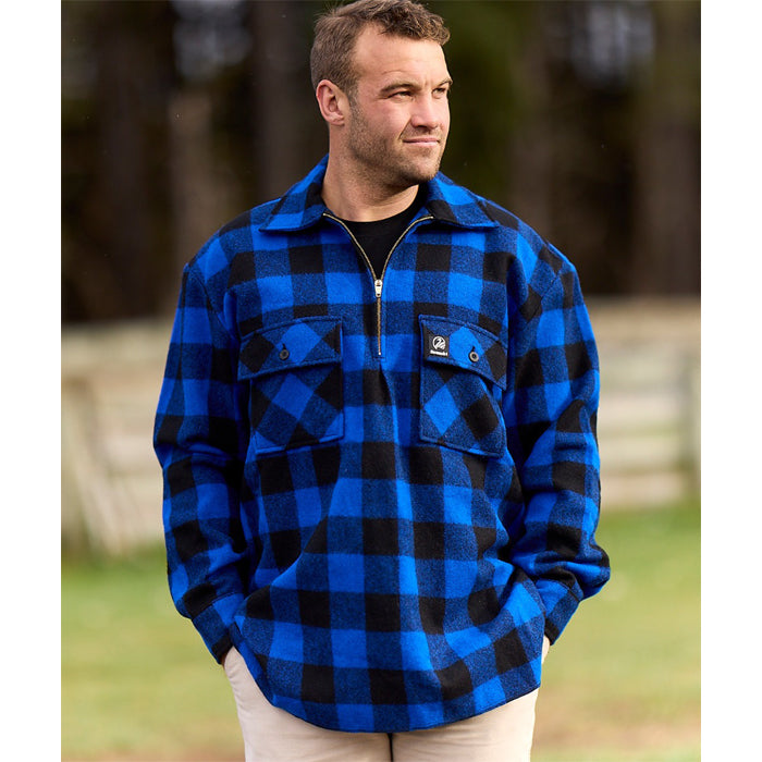 Swanndri Men's Ranger Wool Zip Front Bushshirt - Blue/Black Check