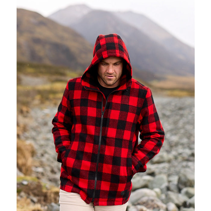 Swanndri Men's Hudson Wool Hoodie - Red/Black Check