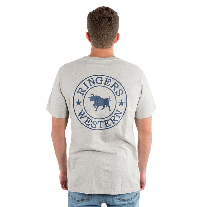 Ringers Western Signature Bull Men's Loose Fit T-Shirt - Grey Marle/Navy