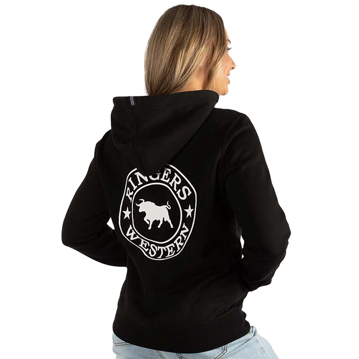 Ringers Western Signature Bull Women's Pullover Hoodie - Black/White