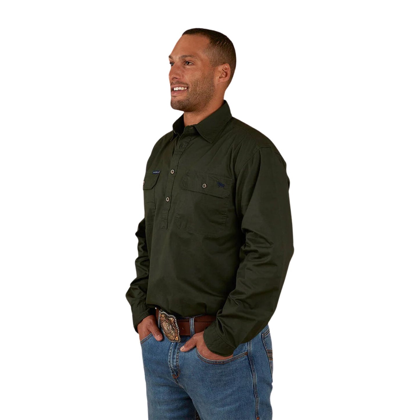 Ringers Western King River Men's Half Button Work Shirt - Cargo Khaki