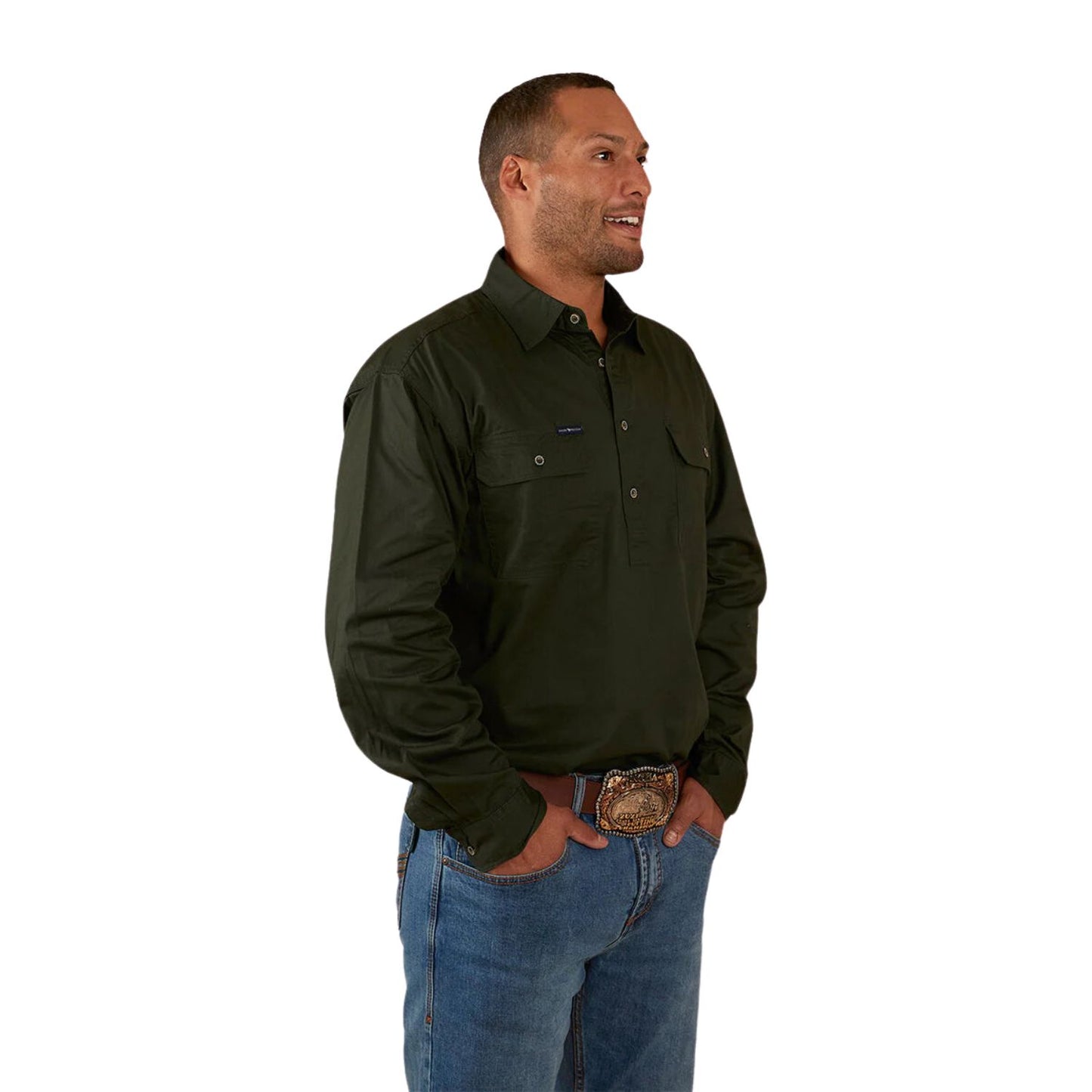 Ringers Western King River Men's Half Button Work Shirt - Cargo Khaki