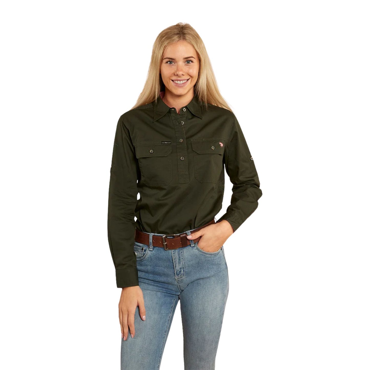 Ringers Western Pentecost River Women's Half Button Work Shirt - Cargo Khaki