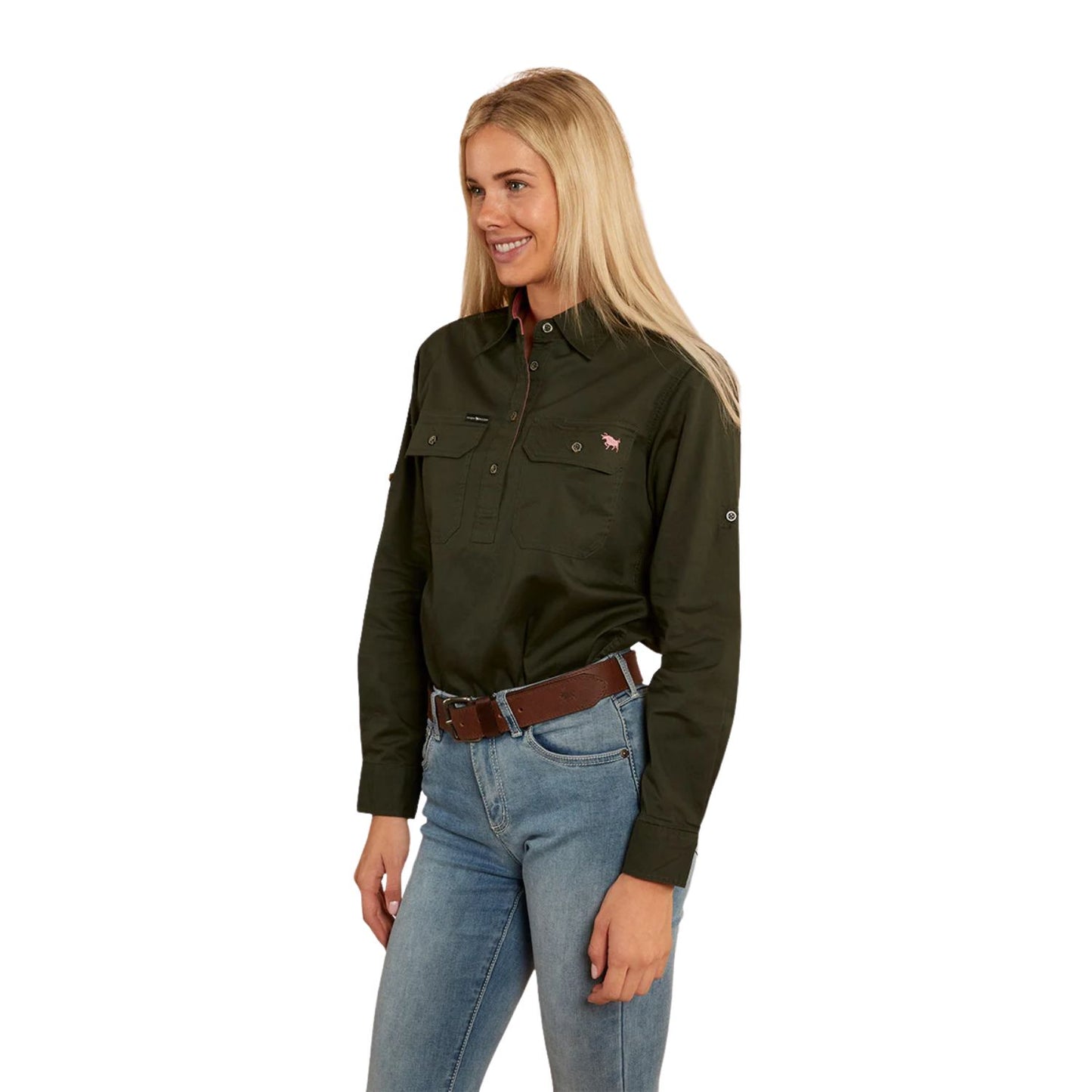 Ringers Western Pentecost River Women's Half Button Work Shirt - Cargo Khaki
