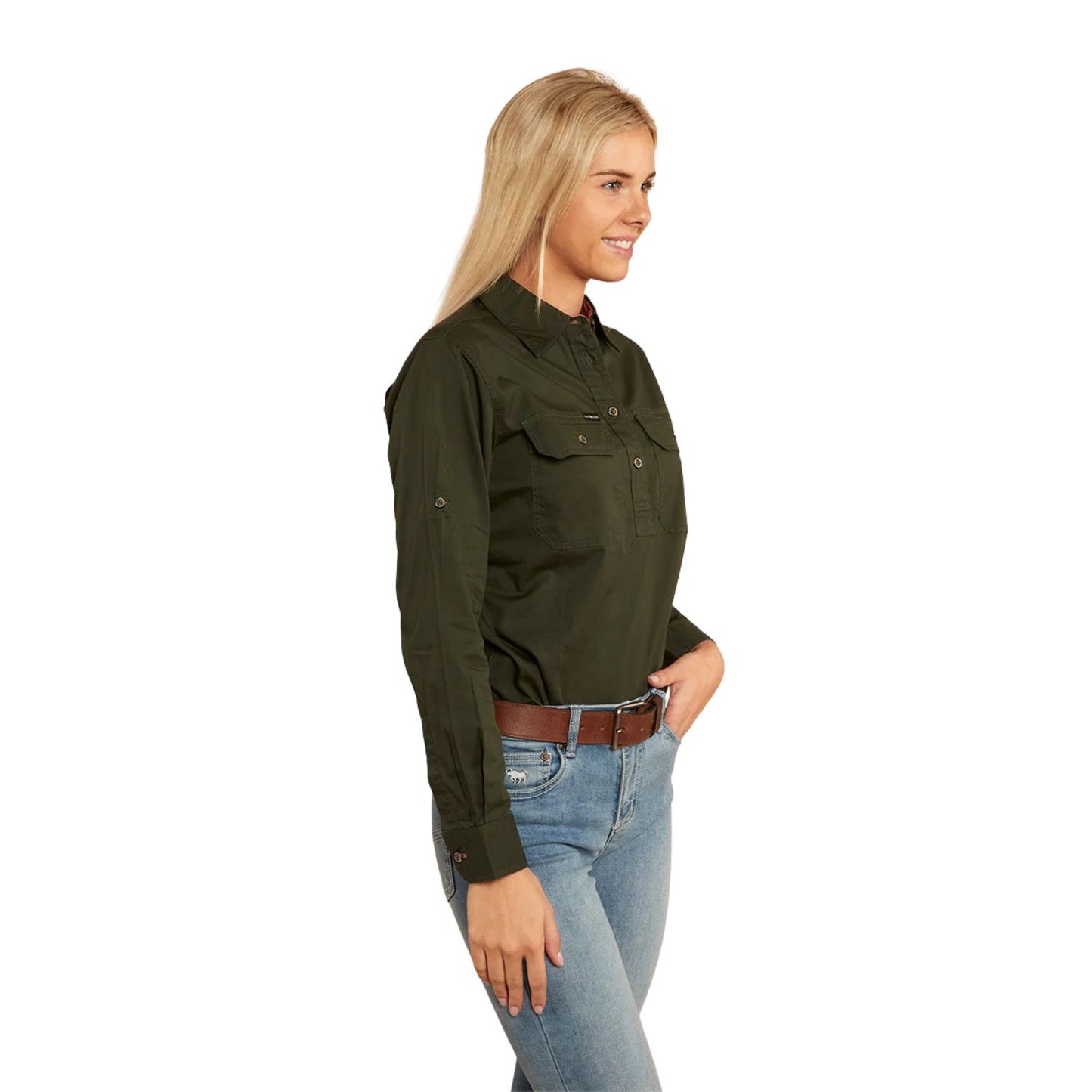 Ringers Western Pentecost River Women's Half Button Work Shirt - Cargo Khaki