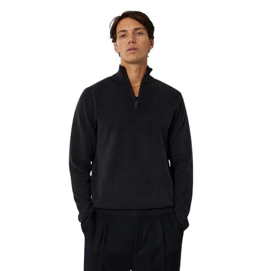 Industrie The Lakewood Zip Neck Knit - Washed Black