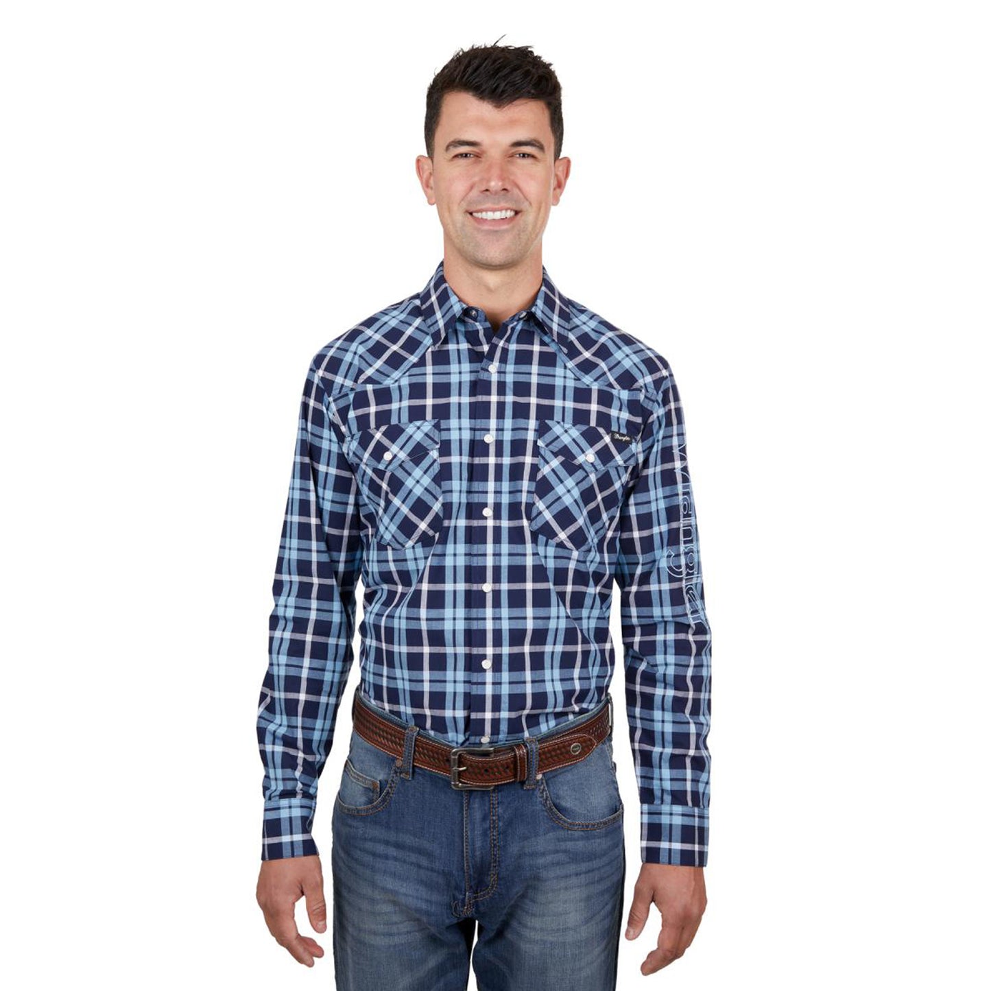 Wrangler Men's Ben Logo L/S Shirt - Navy/Blue