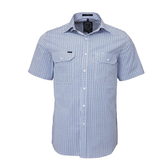 Pilbara Men's Double Pockets S/S Shirt - Emerald/Navy/White