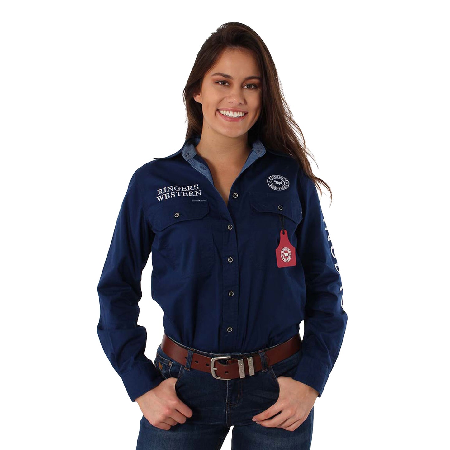 Ringers Western Signature Jillaroo Women's Full Button Work Shirt - Navy/White