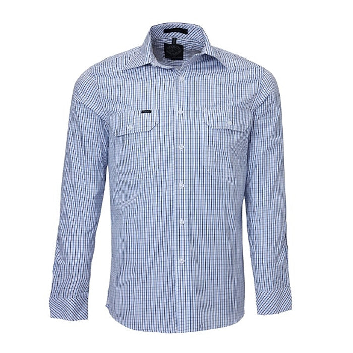 Pilbara Men's Double Pockets L/S Shirt - Emerald/Navy/White