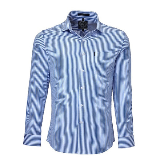 Pilbara Men's Single Pocket L/S Shirt - Blue/White