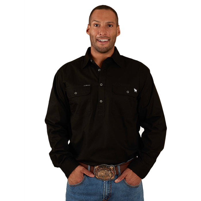 Ringers Western King River Men's Half Button Work Shirt Black