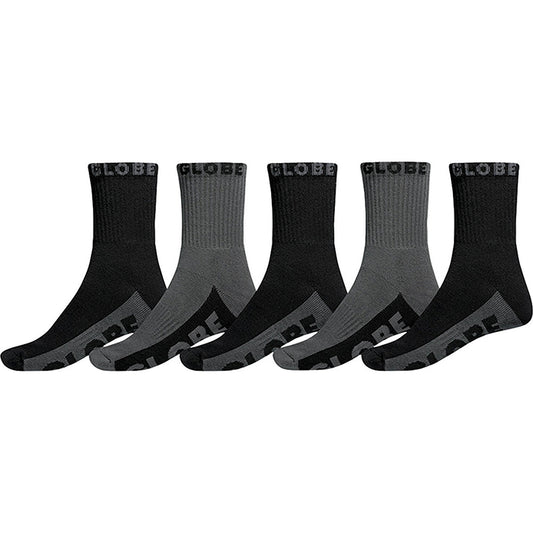 Globe Crew Sock 5 Pack - Black/Grey