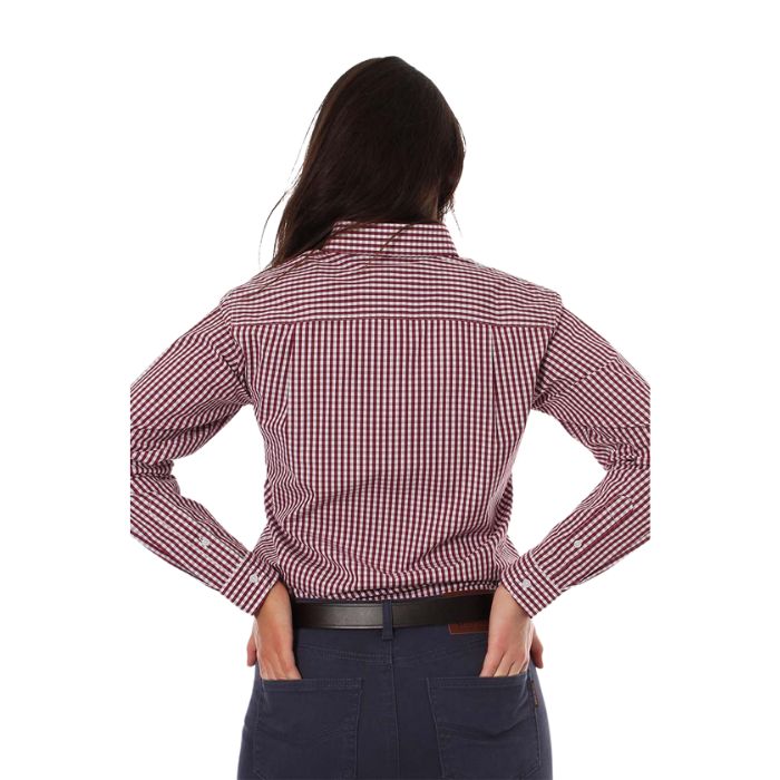 Ringers Western Davidson Womens Gingham Check Dress Shirt - Burgundy