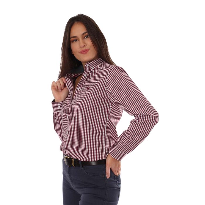 Ringers Western Davidson Womens Gingham Check Dress Shirt - Burgundy