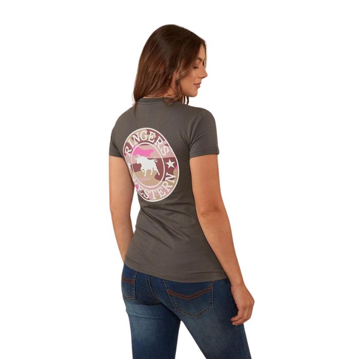 Ringers Western Signature Bull Women's Classic Fit T-Shirt - Vintage Black/Pink Camo