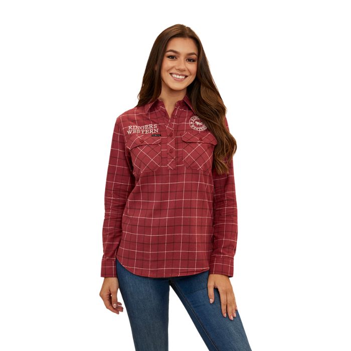 Ringers Western Delaney Womens Half Button Flannel - Cedar