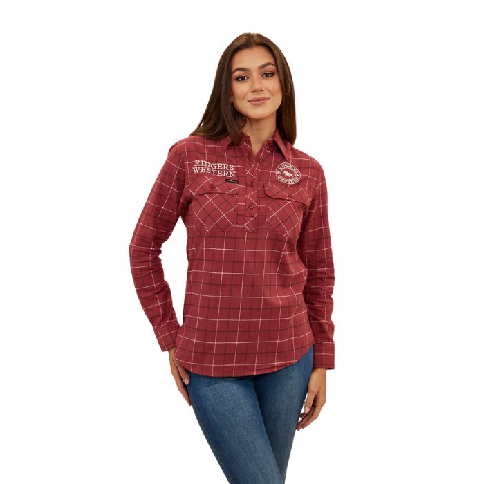 Ringers Western Delaney Womens Half Button Flannel - Cedar