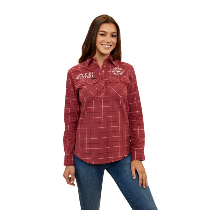 Ringers Western Delaney Womens Half Button Flannel - Cedar