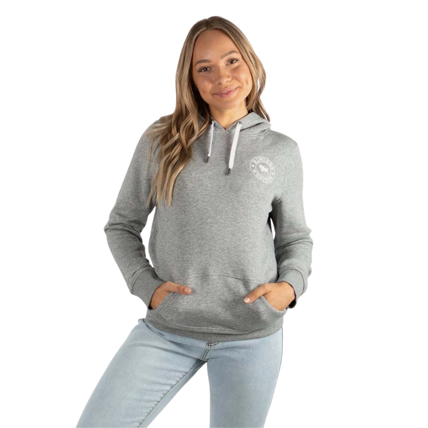 Ringers Western Women’s Signature Bull Pullover Hoodie - Grey Marle/White
