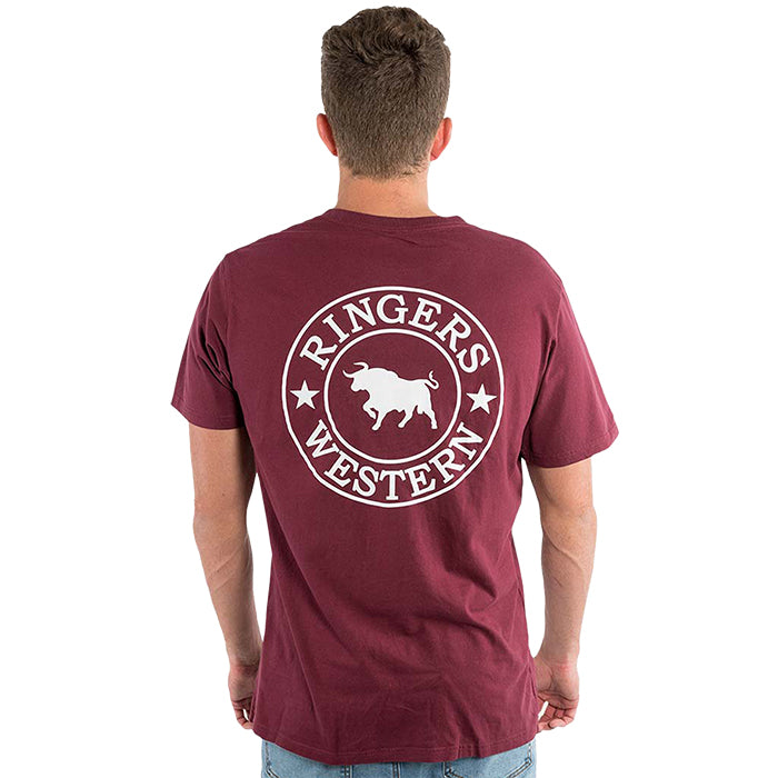 Ringers Western Signature Bull Men's Loose Fit T-Shirt - Burgundy/White