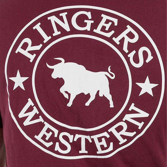 Ringers Western Signature Bull Men's Loose Fit T-Shirt - Burgundy/White