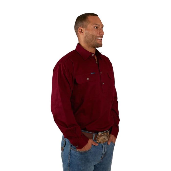 Ringers Western King River Men's Half Button Work Shirt - Burgundy