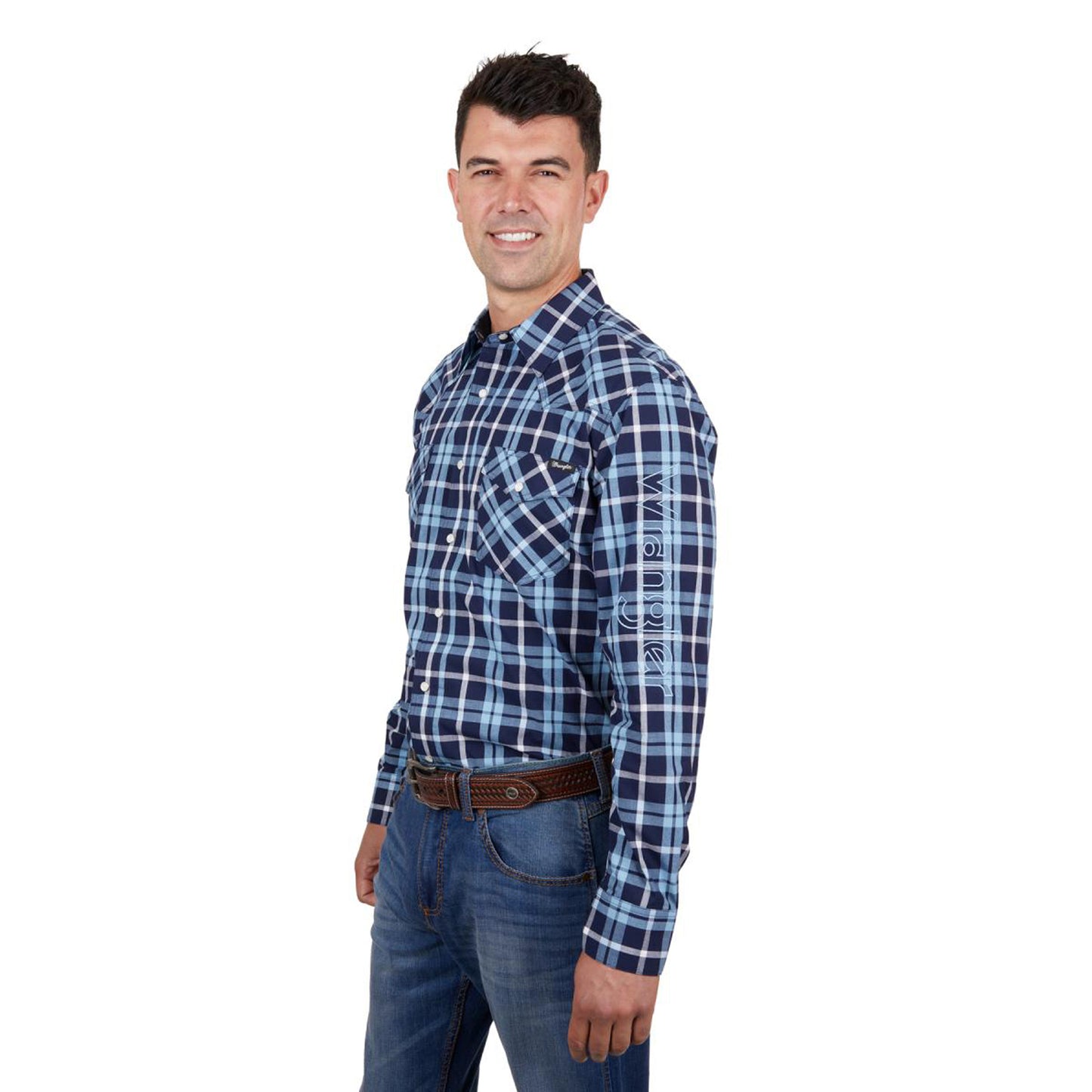 Wrangler Men's Ben Logo L/S Shirt - Navy/Blue