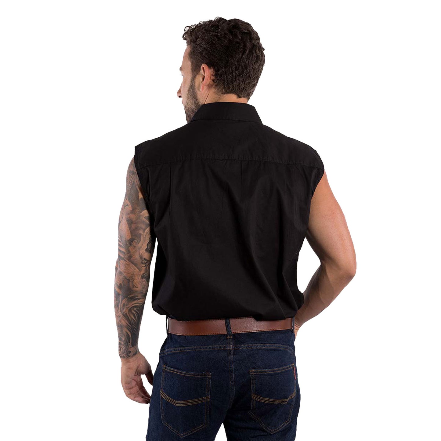 Ringers Western Rob Roy Men's Sleeveless Full Button Work Shirt - Black