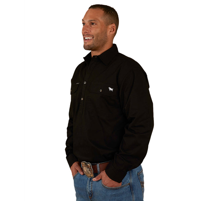Ringers Western King River Men's Half Button Work Shirt - Black