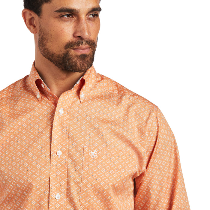 Ariat Men's Wrinkle Free Yakov Fitted Shirt - Habanero Peach