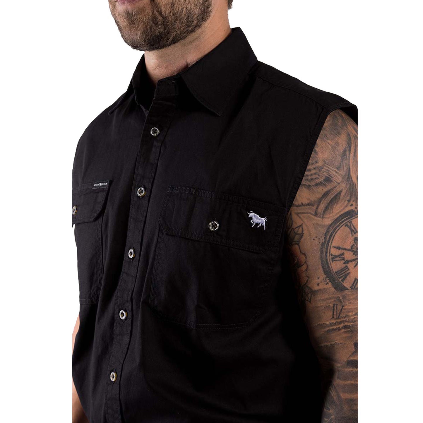 Ringers Western Rob Roy Men's Sleeveless Full Button Work Shirt - Black