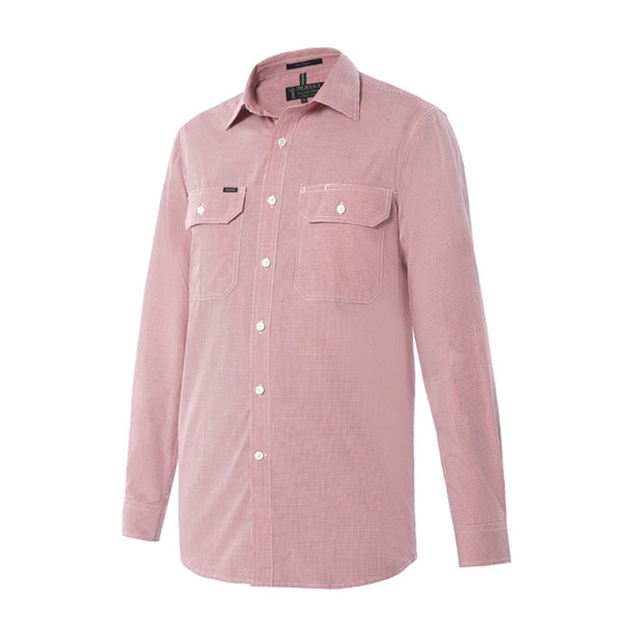 Pilbara Men's Check Dual Pocket L/S Shirt - Red/White Mini Check