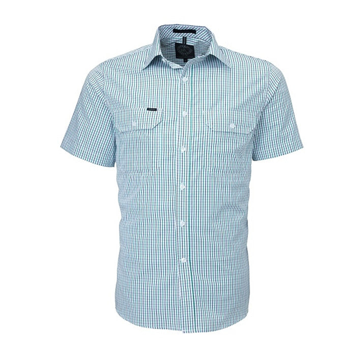 Pilbara Men's Double Pockets S/S Shirt - Emerald/Navy/White