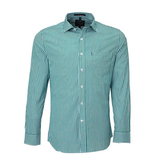 Pilbara Men's Single Pocket L/S Shirt - Emerald/White