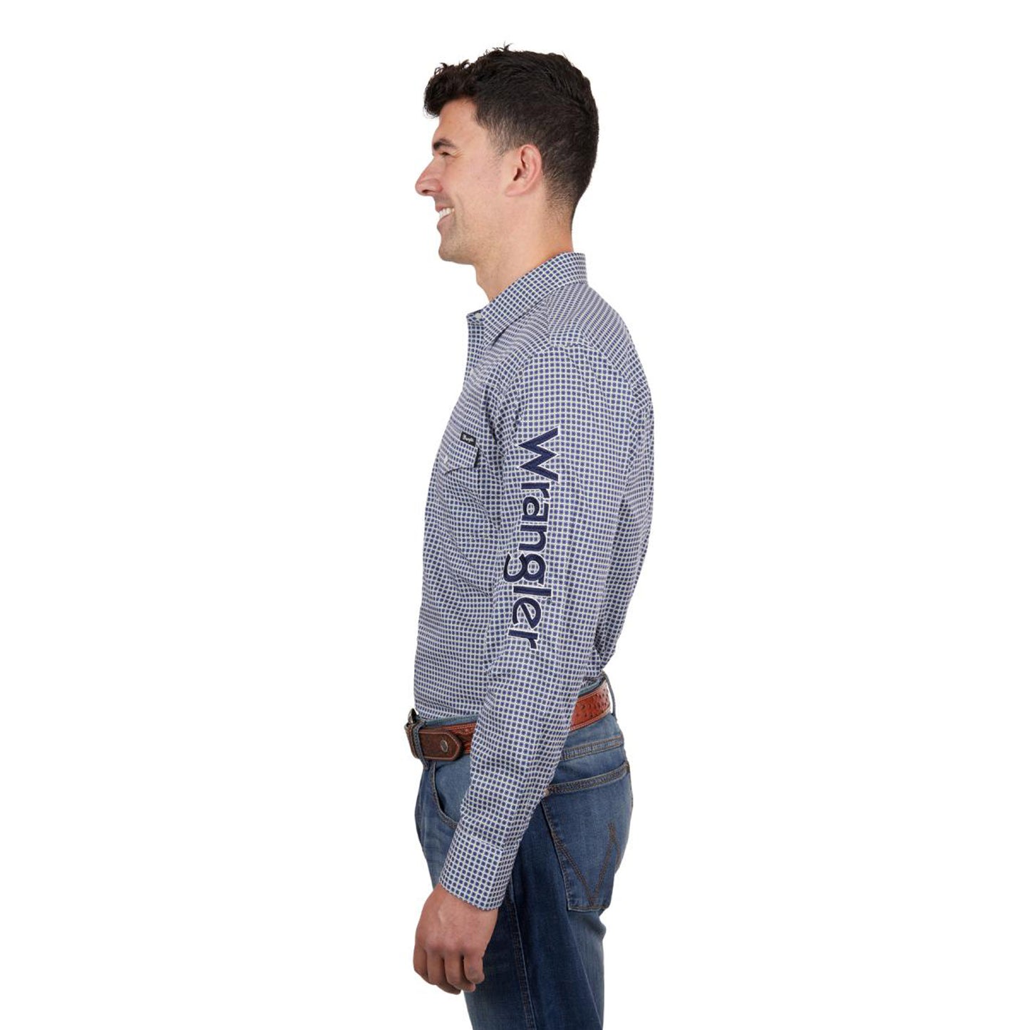 Wrangler Men's Peter Logo L/S Shirt - Navy/Tan