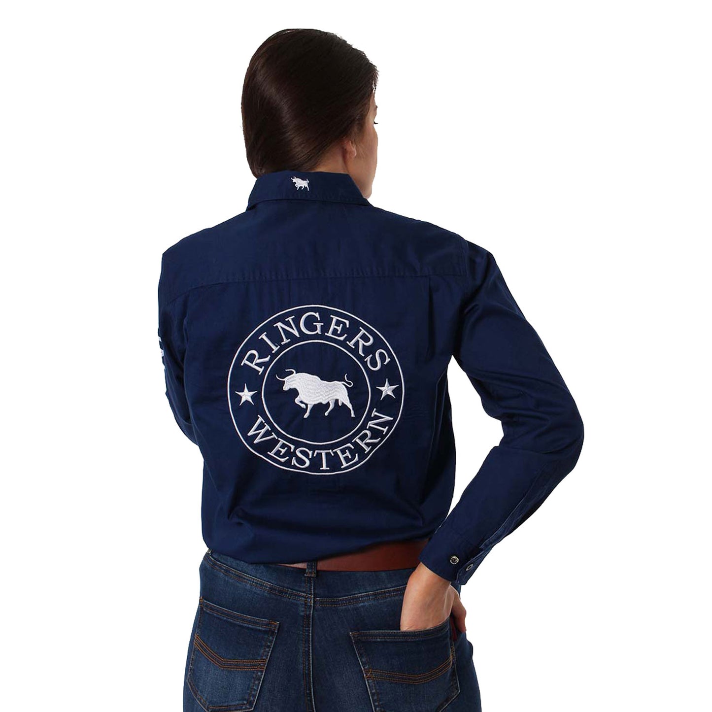 Ringers Western Signature Jillaroo Women's Full Button Work Shirt - Navy/White