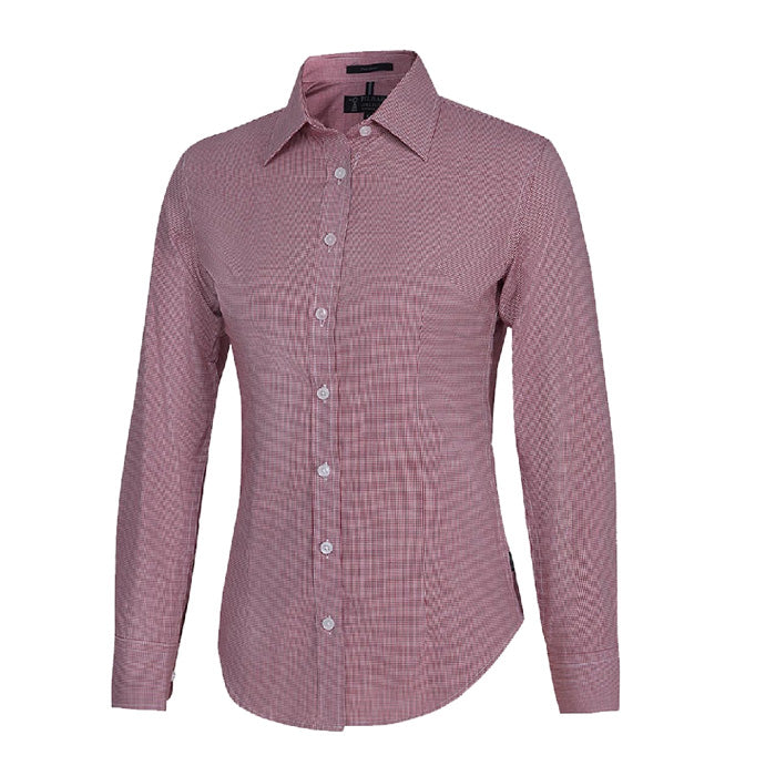 Pilbara Ladies Check L/S Shirt - Red/White Mini Check